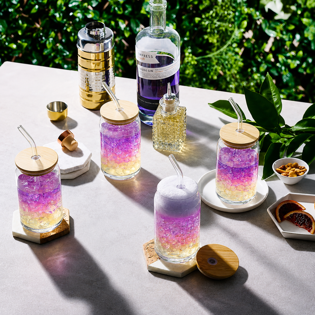 Glass Mugs with Clear Straws and Bamboo Lids - Raydin