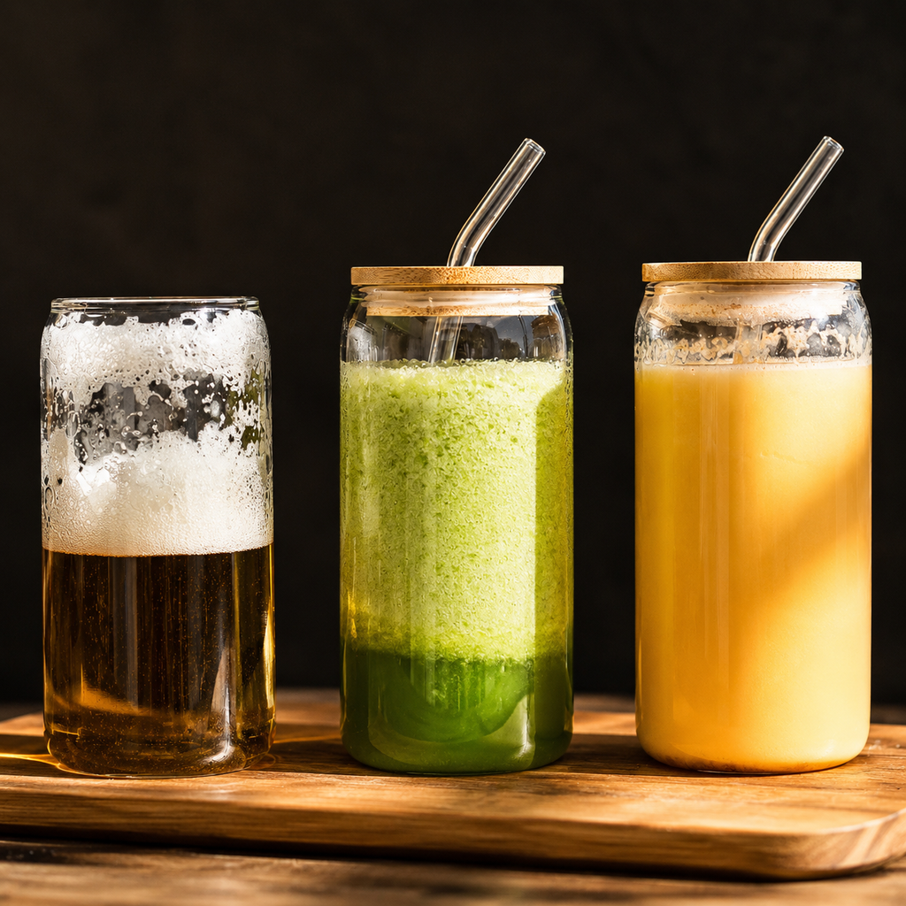 Glass Mugs with Clear Straws and Bamboo Lids - Raydin
