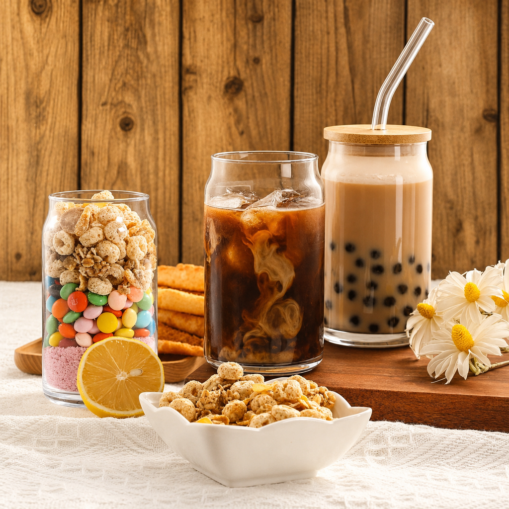 Glass Mugs with Clear Straws and Bamboo Lids - Raydin